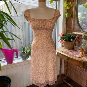 Smart Set Midi Floral Square Neck Light Pink and White Dress Size Small